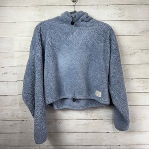 BDG Blue Sherpa Cinch Crop Hoodie